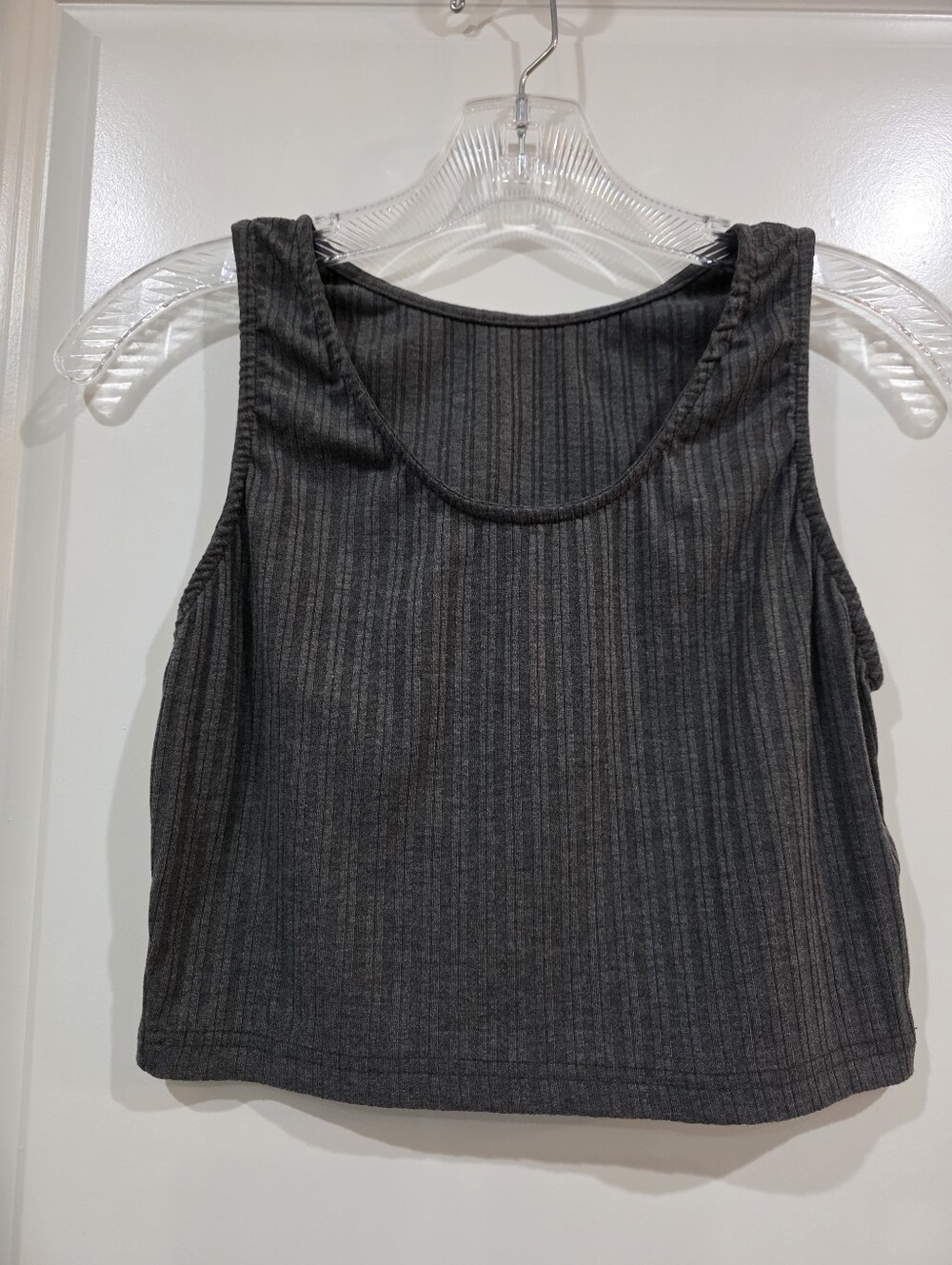 2 Ribbed Sleeveless Crop Tank Top - Charcoal & Black